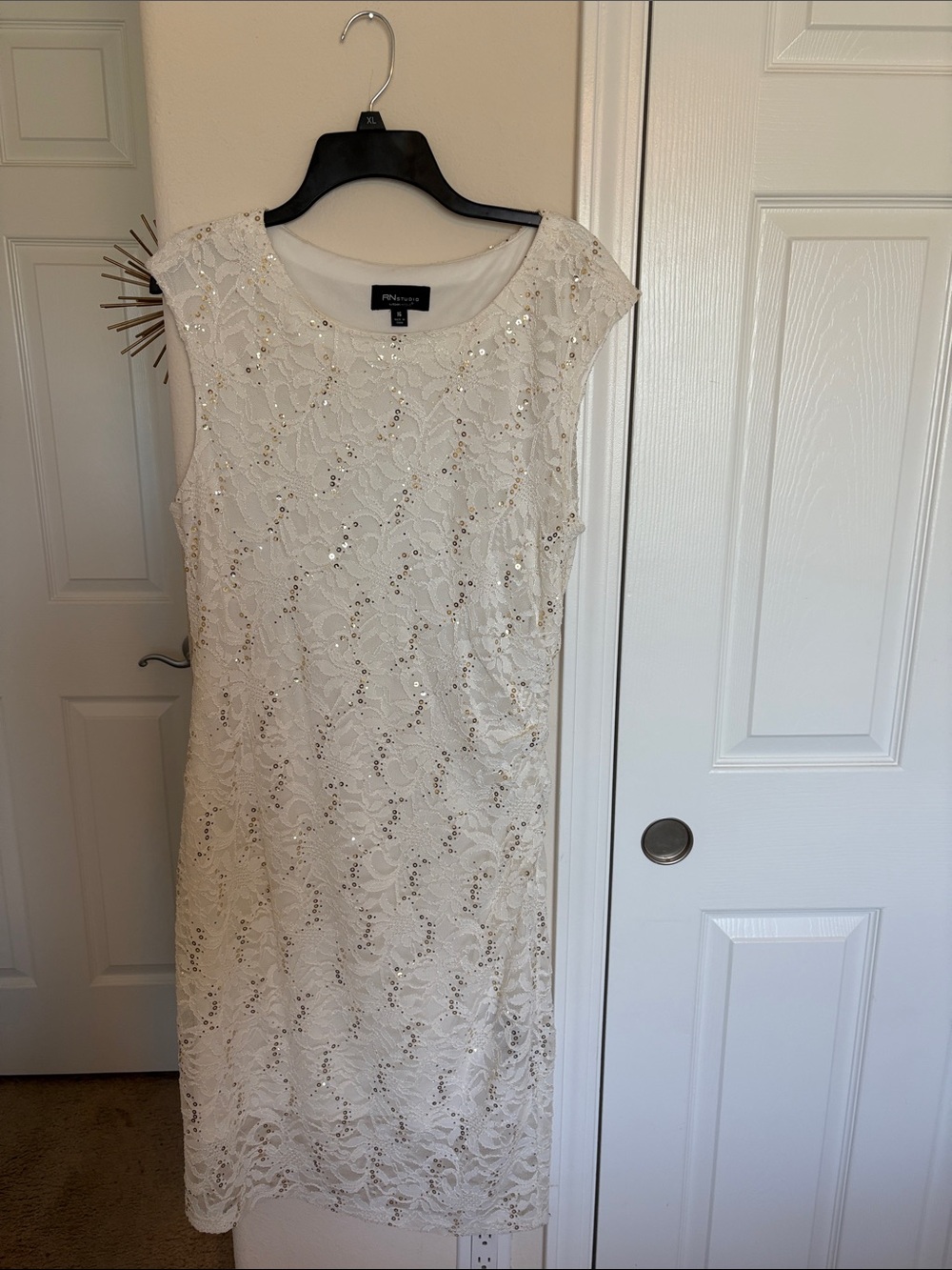 RN studios Cream Lace Sequin Midi Dress
